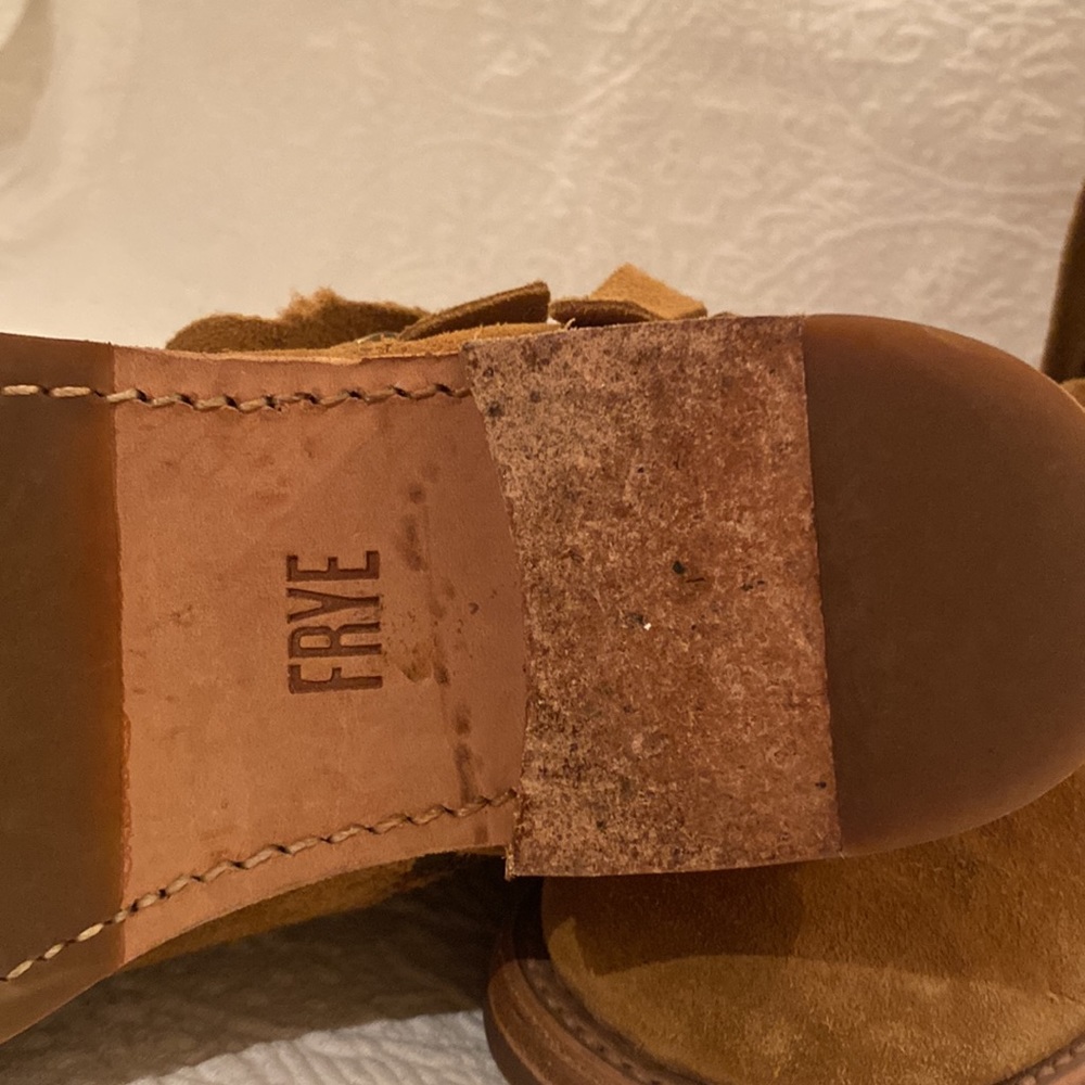 FRYE | Veronica Buckle Strap Suede Short Ankle Biker Moto Boots in ‘Brandy’ - Picture 10 of 17